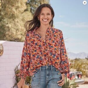 Sundance Floral Button Down 3/4 Length Sleeve Top Size Medium